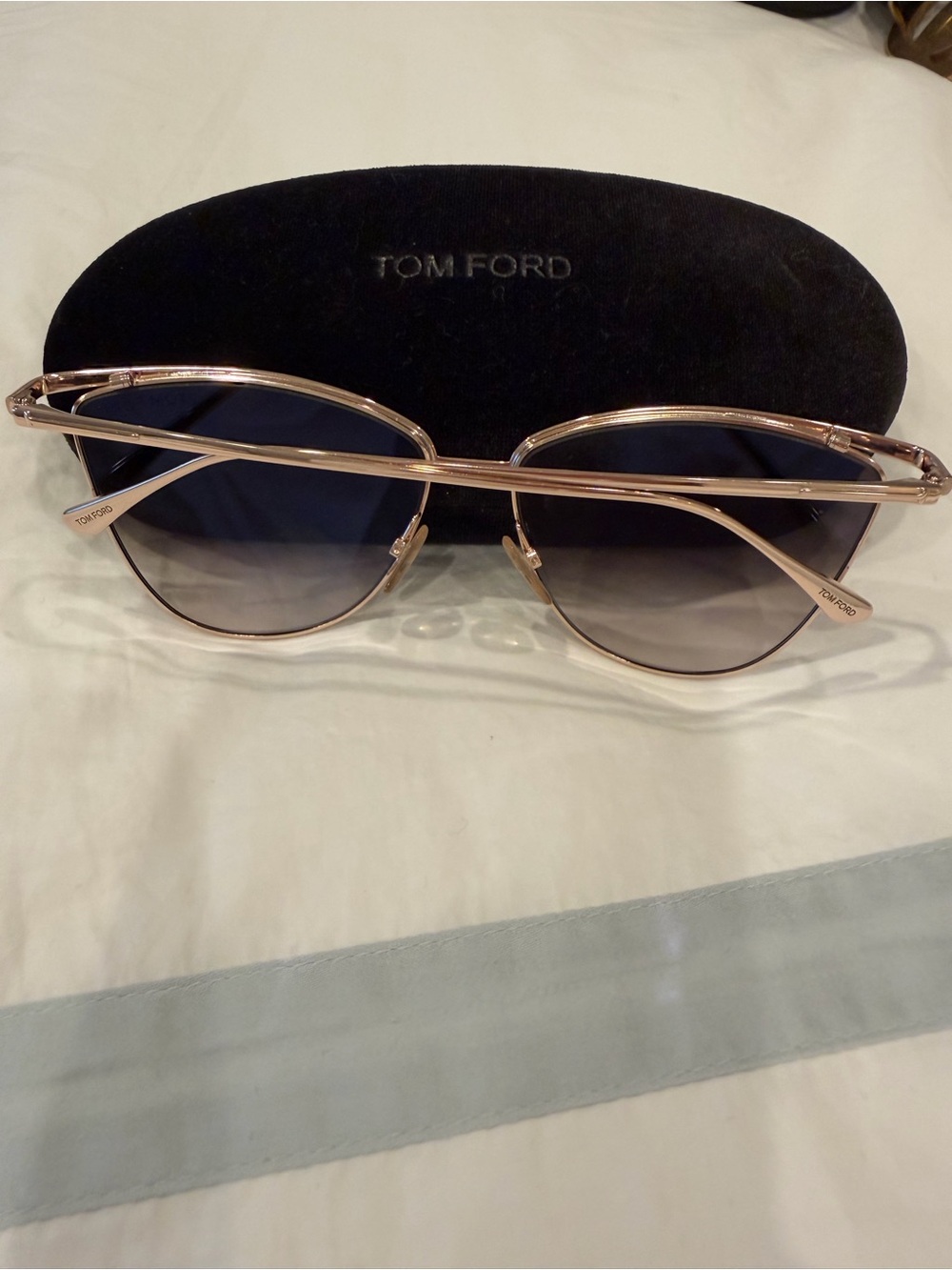 Tom Ford Women’s Rose Gold Sunglasses with Gradient Blue Lenses